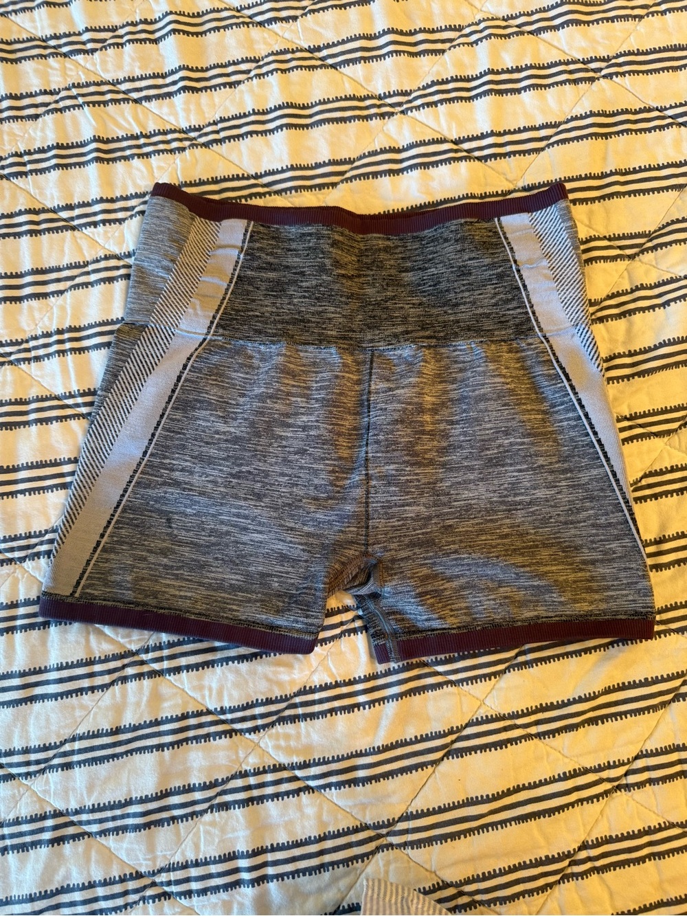Athleta Women’s Grey Marled Athletic Shorts with Purple  Trim